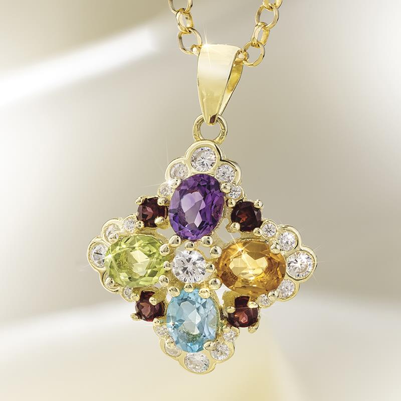 Flower Power Gemstone Pendant, Chain & Earrings